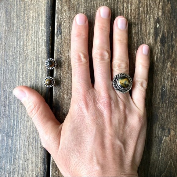 Tigers Eye Gemstone Ring Silver Size 6 - Picture 11 of 13
